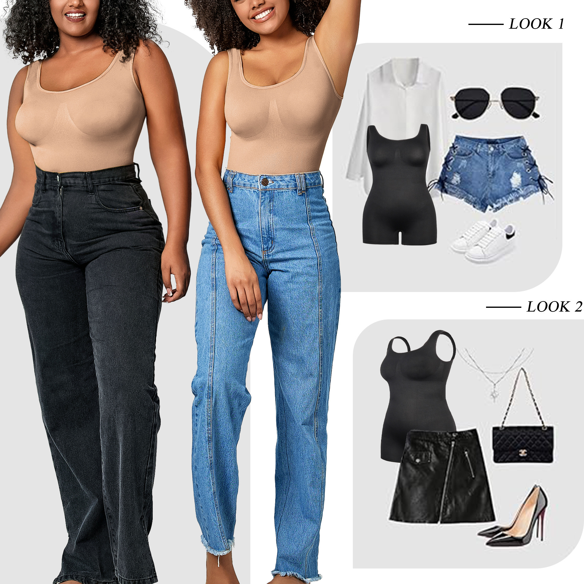 Womens Seamless Bodysuit - Sleeveless Body Shaper Romper Slimming Underwear
